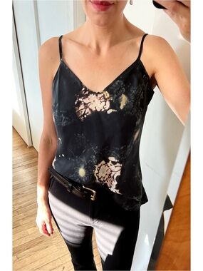 Marika Charles 100% Silk Abstract Hand Dyed Cami Tank Top Artisan Navy Size S